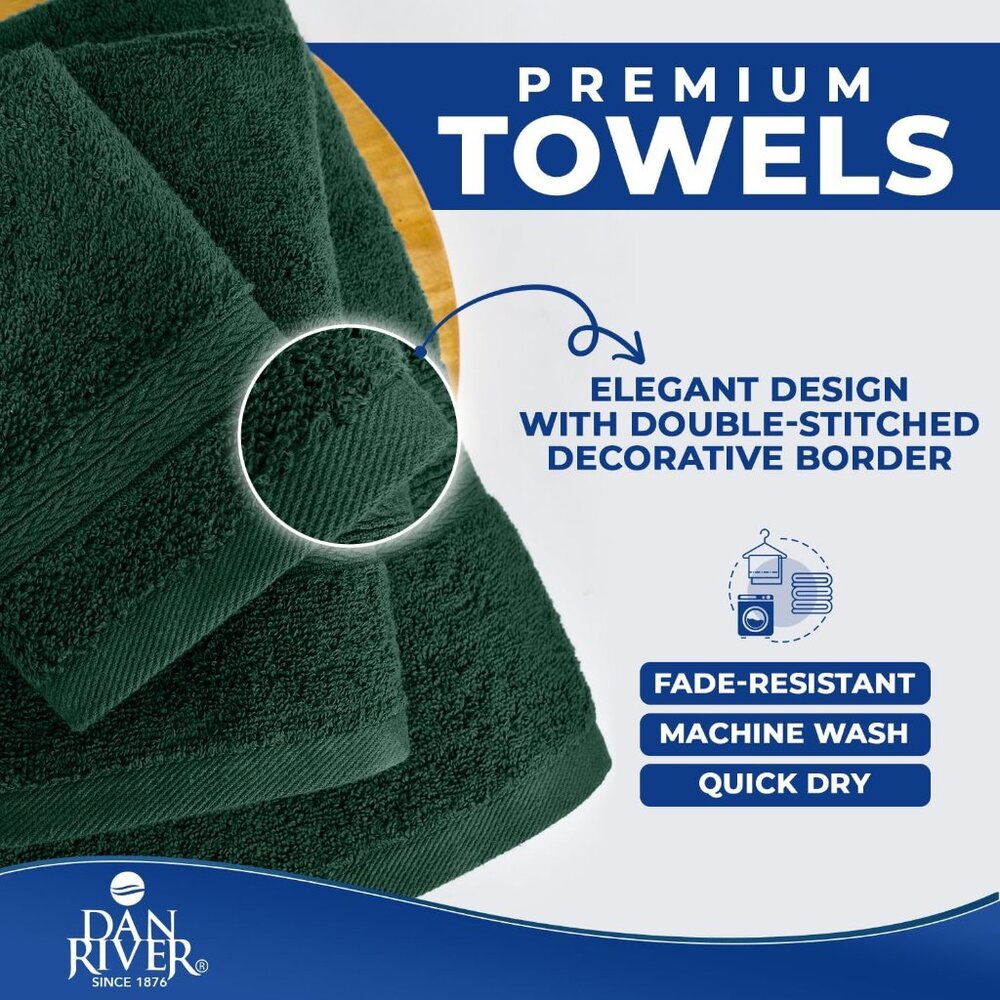 DAN RIVER 5 PC Luxury Bath Towels for Bathroom, 1 Bath, 2 Hand, and 2 Wash Cloth